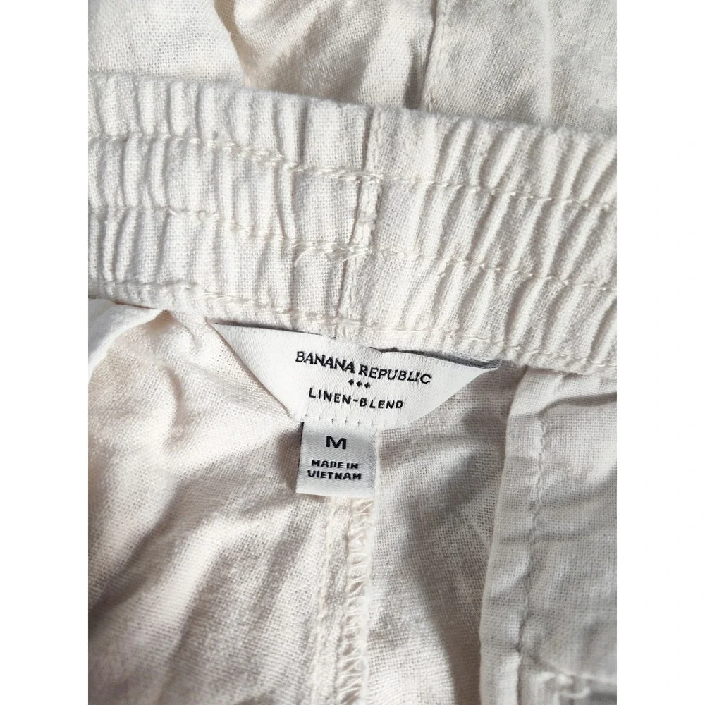 Banana Republic Pants Medium Linen Blend Cream Pull On Straight Leg Preppy